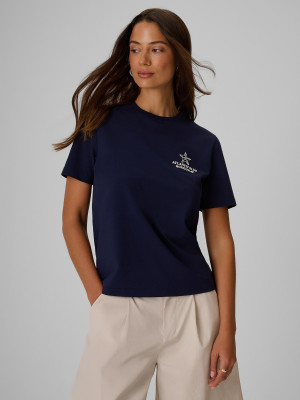4F T-shirt relaxed z nadrukiem damski - granatowy