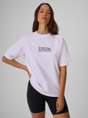 4F T-shirt loose z nadrukiem damski - biały