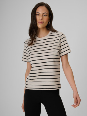 4F T-shirt relaxed z nadrukiem damski - kremowy