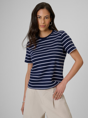 4F T-shirt relaxed z nadrukiem damski - granatowy