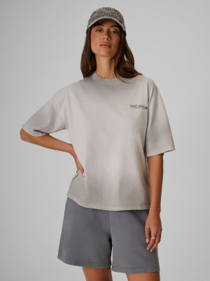 4F T-shirt loose z nadrukiem damski - szary