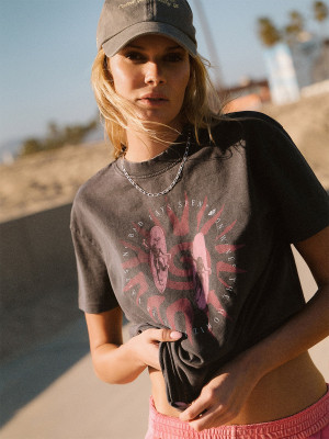 4F T-shirt loose z nadrukiem damski - czarny