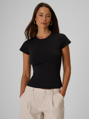 4F T-shirt slim gładki damski - czarny