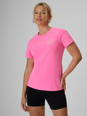 4F T-shirt regular z nadrukiem damski - różowy