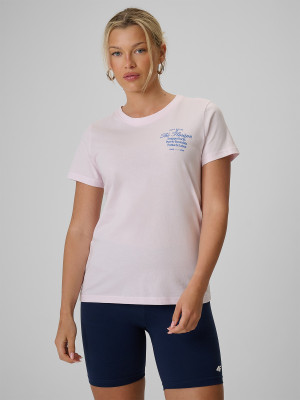 4F T-shirt regular z nadrukiem damski - różowy
