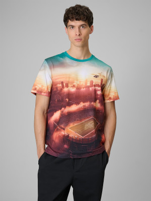 4F T-shirt regular z nadrukiem męski - multikolor