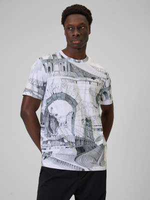 4F T-shirt regular z nadrukiem męski - czarno-biały