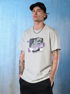 4F T-shirt regular z nadrukiem męski - szary