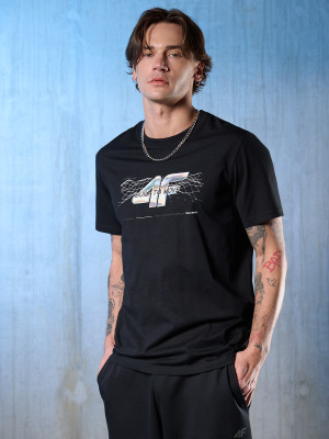 4F T-shirt regular z nadrukiem męski - czarny