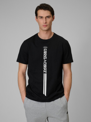 4F T-shirt regular z nadrukiem męski - czarny
