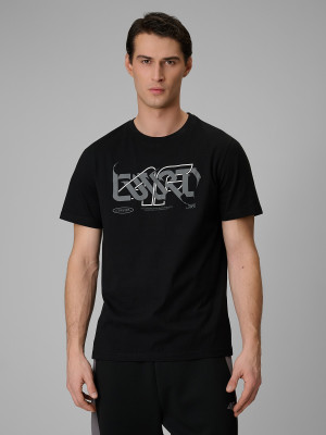 4F T-shirt regular z nadrukiem męski - czarny
