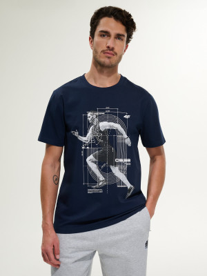 4F T-shirt regular z nadrukiem męski - niebieski