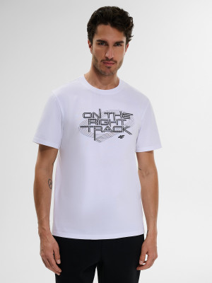 4F T-shirt regular z nadrukiem męski - biały