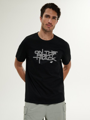 4F T-shirt regular z nadrukiem męski - czarny