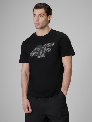 4F T-shirt regular z nadrukiem męski - czarny