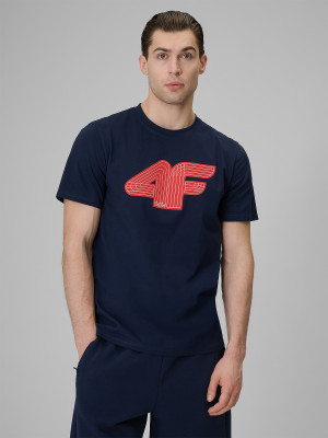 4F T-shirt regular z nadrukiem męski - granatowy