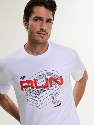 4F T-shirt regular z nadrukiem męski - biały
