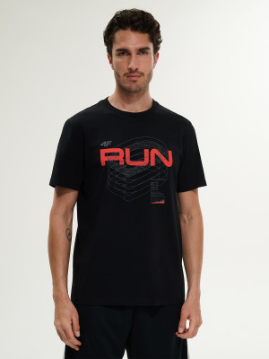 4F T-shirt regular z nadrukiem męski - czarny
