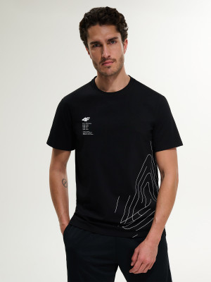 4F T-shirt regular z nadrukiem męski - czarny