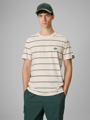4F T-shirt regular z nadrukiem męski - beżowy