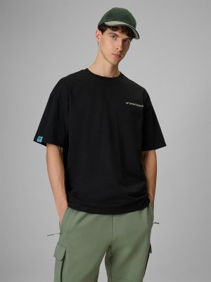 4F T-shirt loose z nadrukiem męski - czarny