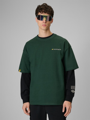 4F T-shirt loose z nadrukiem męski - zielony