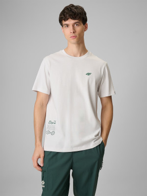 4F T-shirt regular z nadrukiem męski - biały