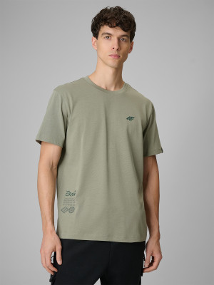 4F T-shirt regular z nadrukiem męski - oliwkowy