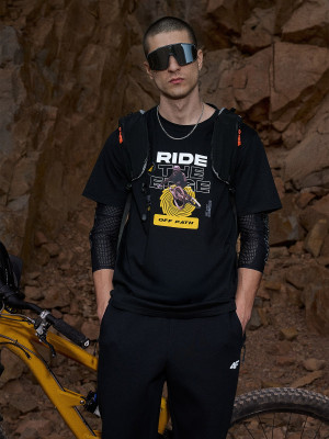 4F T-shirt relaxed z nadrukiem męski - czarny