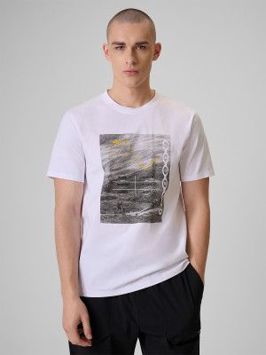 4F T-shirt regular z nadrukiem męski - biały