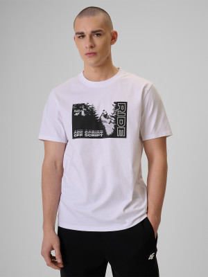 4F T-shirt relaxed z nadrukiem męski - biały