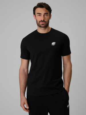 4F T-shirt regular gładki męski - czarny