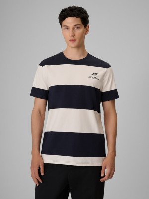 4F T-shirt regular z nadrukiem męski - granatowy