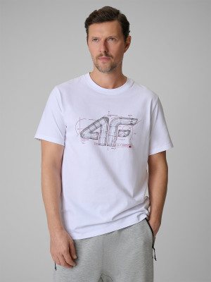 4F T-shirt regular z nadrukiem męski - biały
