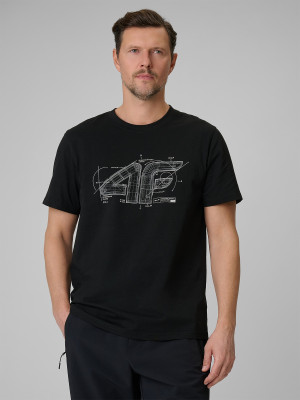 4F T-shirt regular z nadrukiem męski - czarny