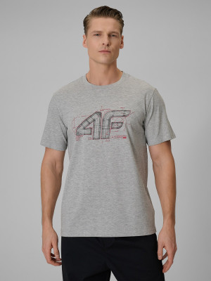 4F T-shirt regular z nadrukiem męski - szary