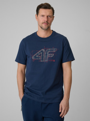 4F T-shirt regular z nadrukiem męski - granatowy