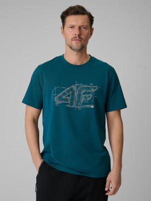 4F T-shirt regular z nadrukiem męski - turkusowy