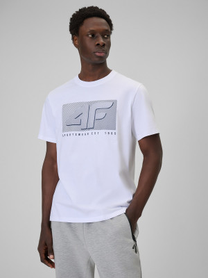 4F T-shirt regular z nadrukiem męski - biały