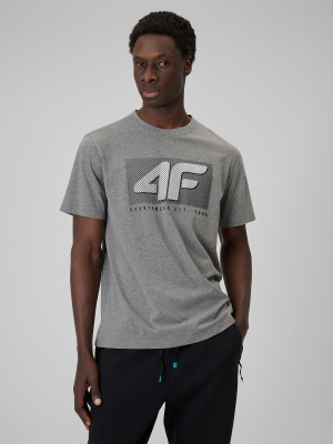 4F T-shirt regular z nadrukiem męski - szary