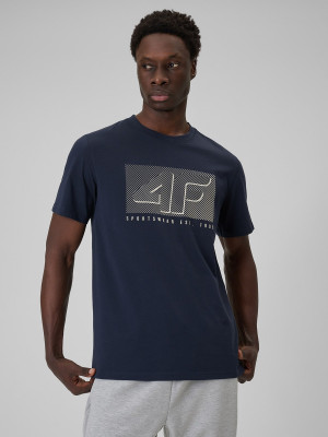 4F T-shirt regular z nadrukiem męski - granatowy