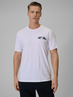 4F T-shirt regular gładki męski - biały