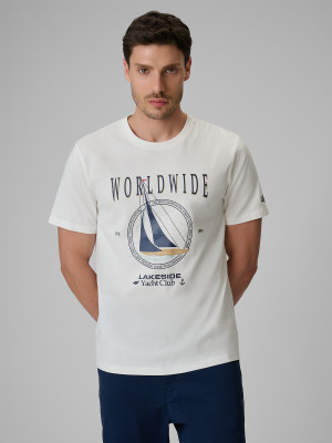 4F T-shirt regular z nadrukiem męski - biały