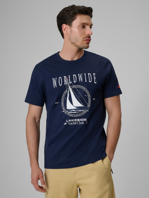 4F T-shirt regular z nadrukiem męski - granatowy
