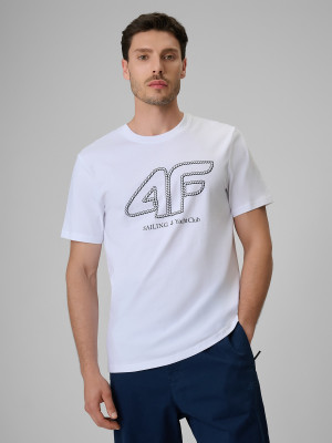 4F T-shirt regular z nadrukiem męski - biały