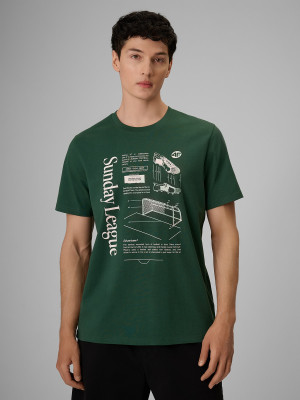 4F T-shirt regular z nadrukiem męski - zielony