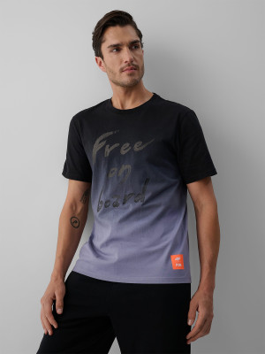 4F T-shirt regular z nadrukiem męski - czarna