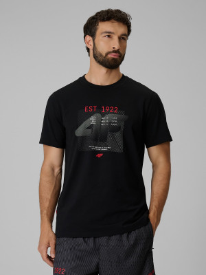 4F T-shirt regular z nadrukiem męski - czarny
