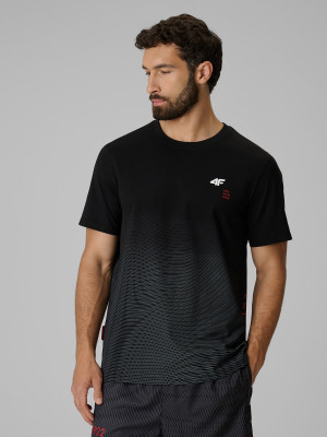 4F T-shirt regular z nadrukiem męski - czarny