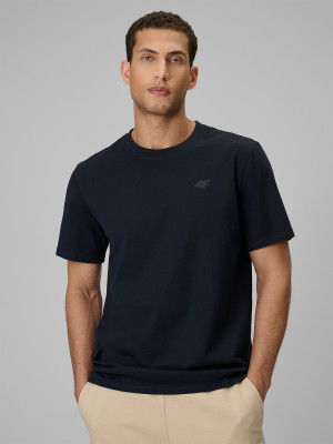 4F T-shirt regular gładki męski - granatowy
